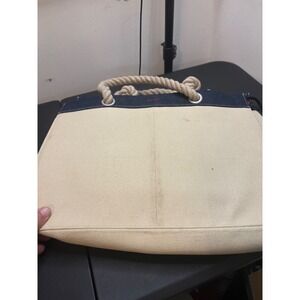 Vintage Esprit De Corp Canvas Tote Bag Cream Denim Rope Handle Nautical Beachbag